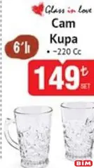 GLASS İN LOVE CAM KUPA 6'LI 220  CC